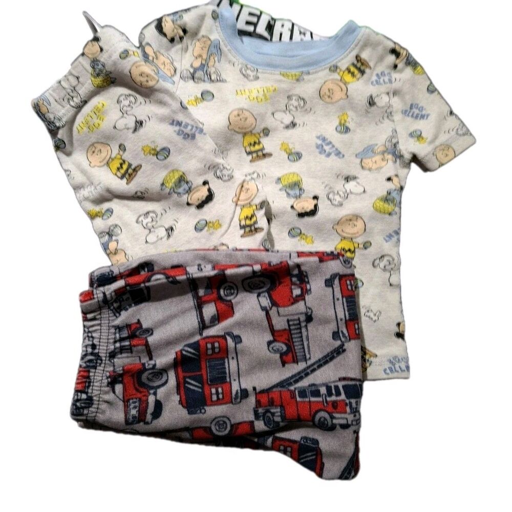 Boys 24 Months 3 1/2 Sets Pajamas Minecraft Peanuts Racecars Firetruck Lot - Picture 16 of 16